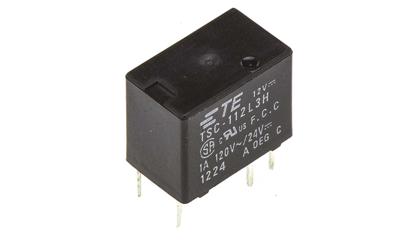 TE Connectivity PCB Mount Signal Relay, 12V dc Coil, 1A Switching Current, DPDT