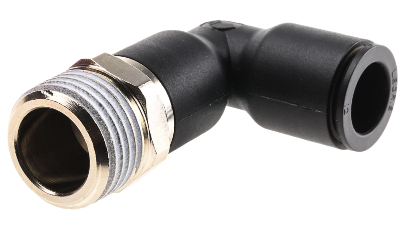 Legris LF3000 Series Elbow Threaded Adaptor, R 1/2 Male to Push In 12 mm, Threaded-to-Tube Connection Style