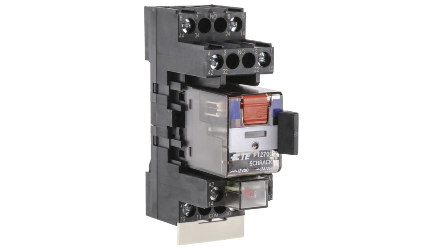 TE Connectivity DIN Rail Power Relay, 12V dc Coil, 12A Switching Current, DPDT