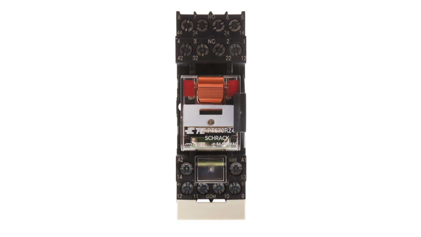 TE Connectivity DIN Rail Power Relay, 24V ac Coil, 6A Switching Current, 4PDT