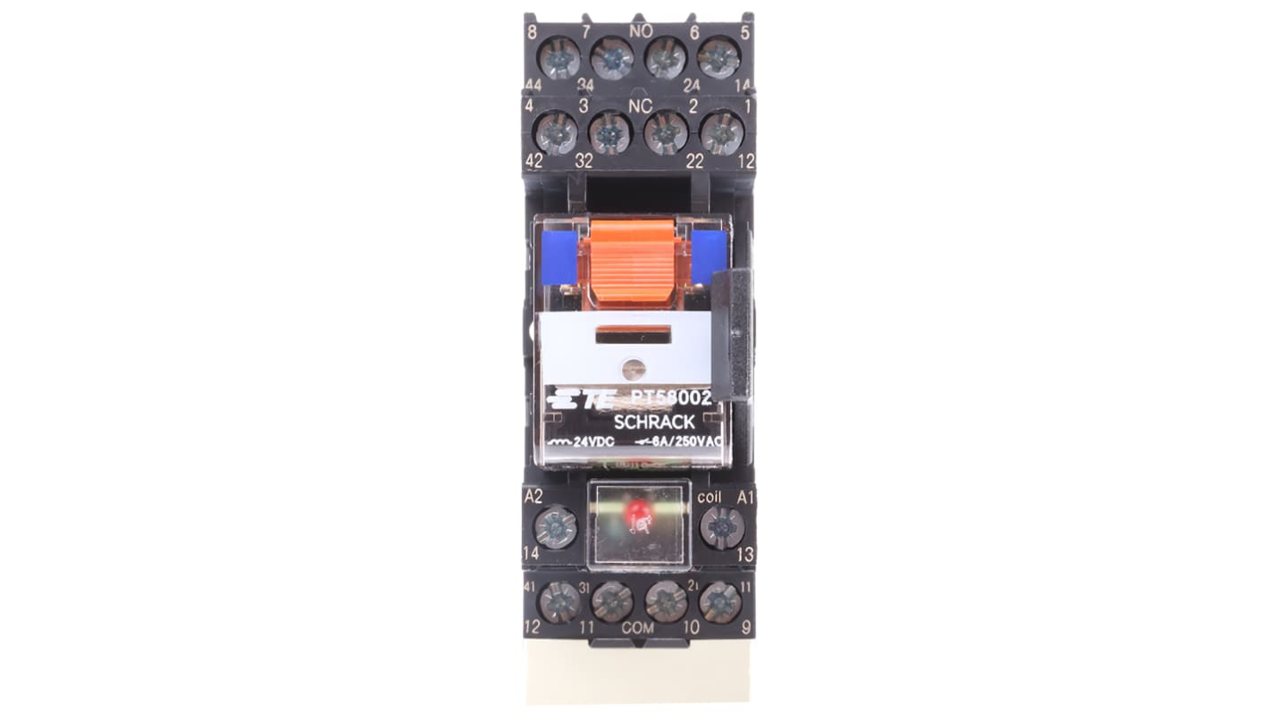 TE Connectivity DIN Rail Power Relay, 24V dc Coil, 6A Switching Current, 4PDT