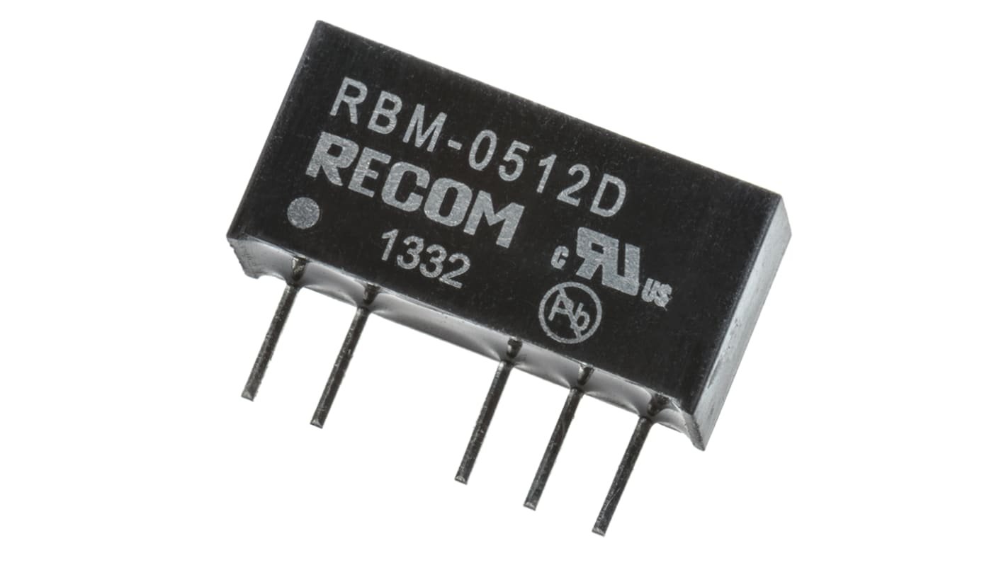 Recom RBM DC/DC-Wandler 1W 5 V dc IN, ±12V dc OUT / ±41mA Durchsteckmontage 3kV dc isoliert