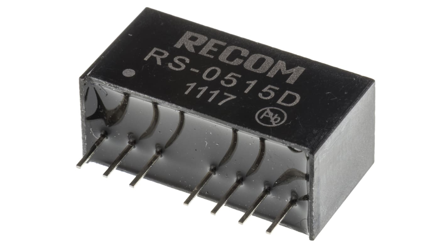 Recom RS DC/DC-Wandler 2W 5 V dc IN, ±15V dc OUT / ±67mA Durchsteckmontage 500V ac isoliert