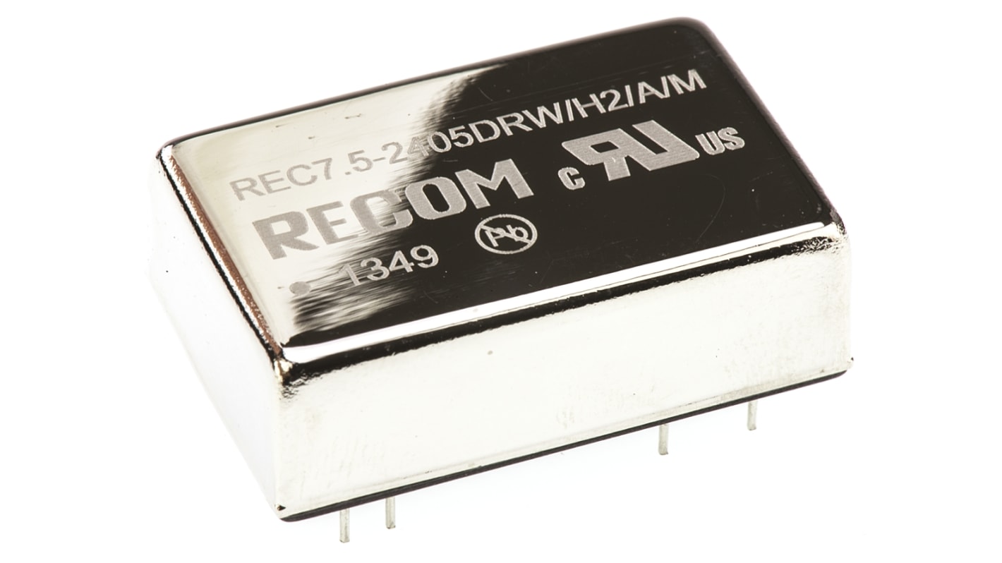 Recom Szigetelt egyenáramú átalakító, KI: ±5V dc, ±750mA / 7.5W, BE: 18 → 36 V DC