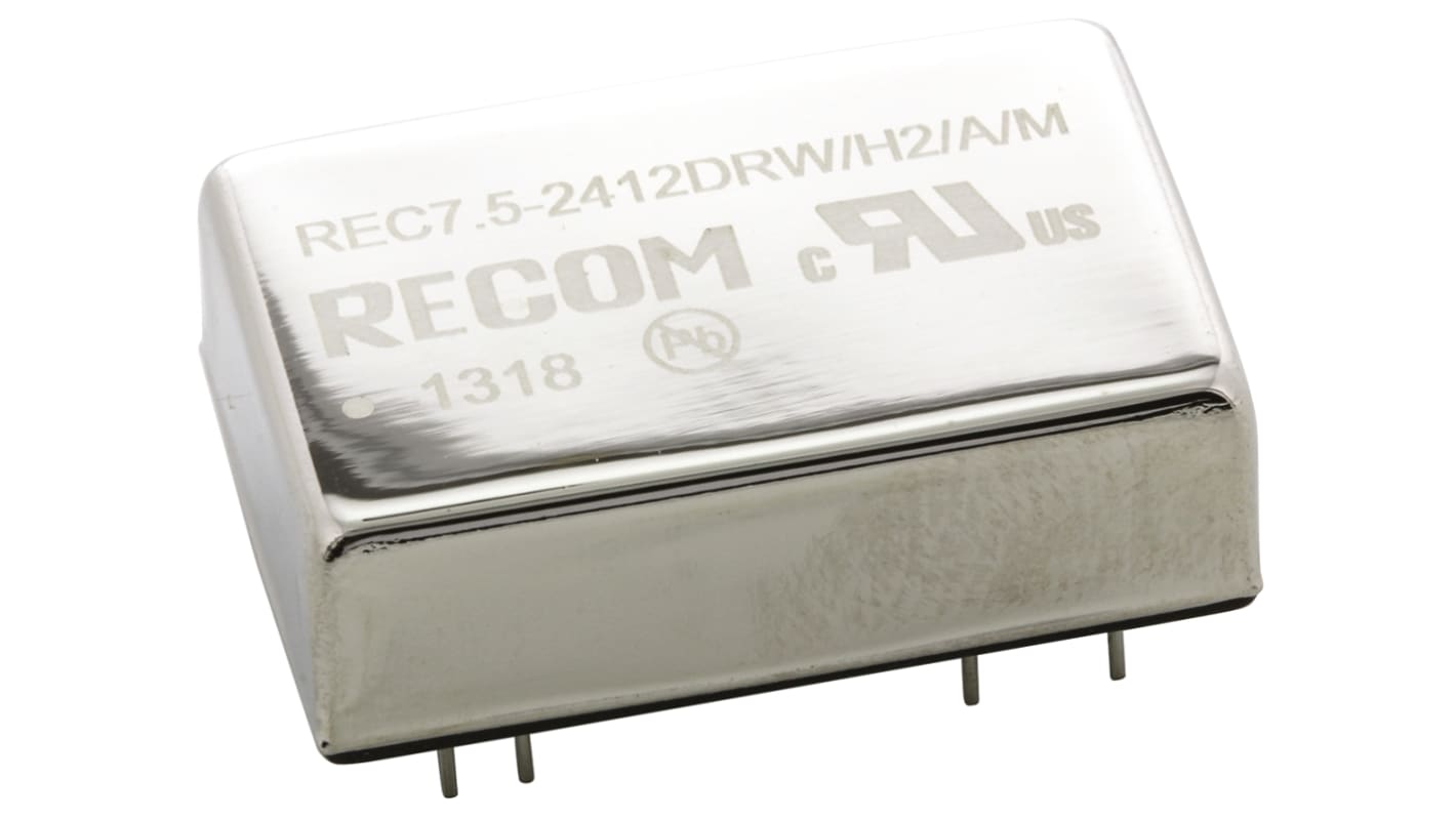 Recom Szigetelt egyenáramú átalakító, KI: ±12V dc, ±312mA / 7.5W, BE: 18 → 36 V dc