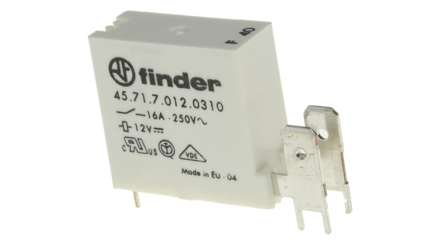 Finder PCB Mount Power Relay, 12V dc Coil, 16A Switching Current, SPST