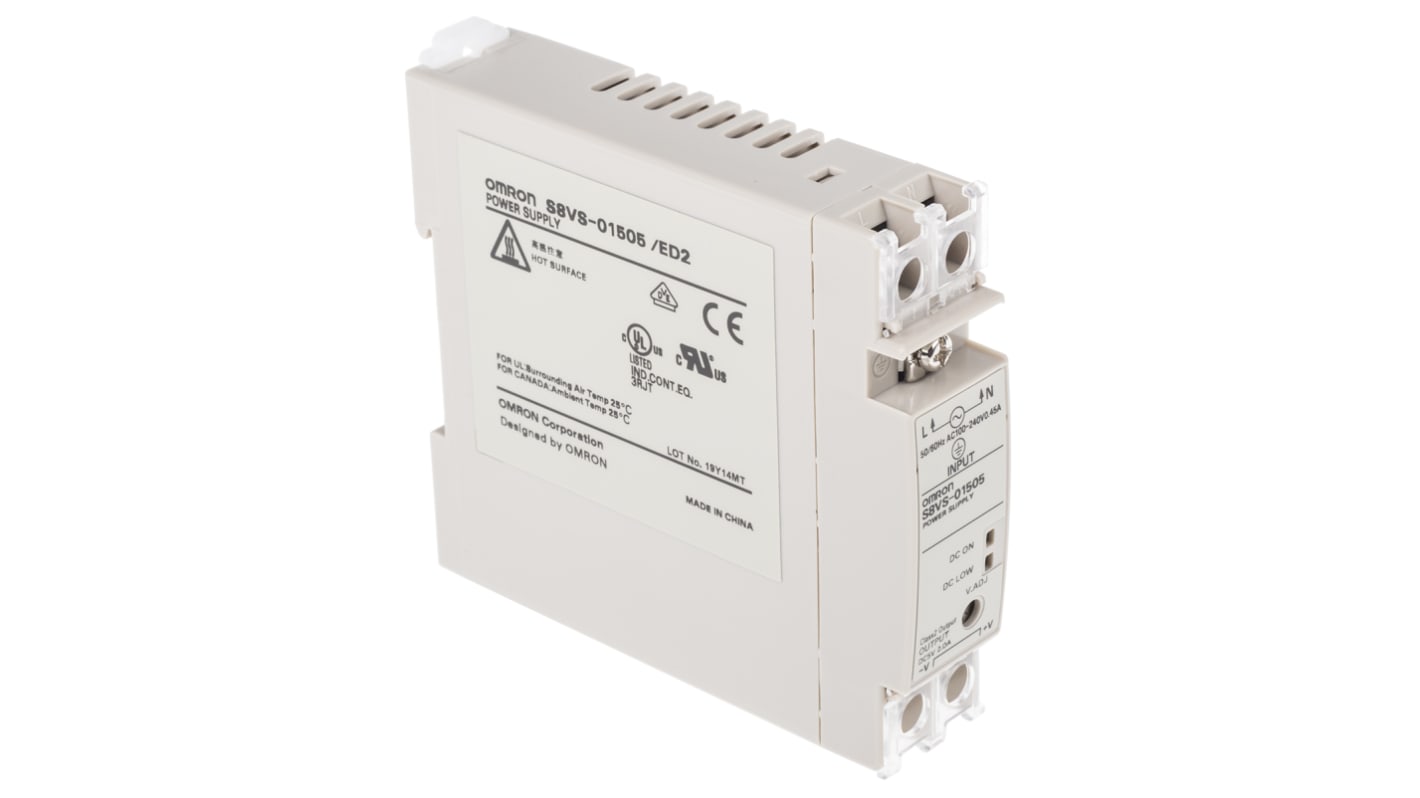 Omron DINレール取付け用スイッチング電源, S8VS01505, 出力：2A, 定格：15W 入力電圧：ac 出力電圧：dc 5V dc/