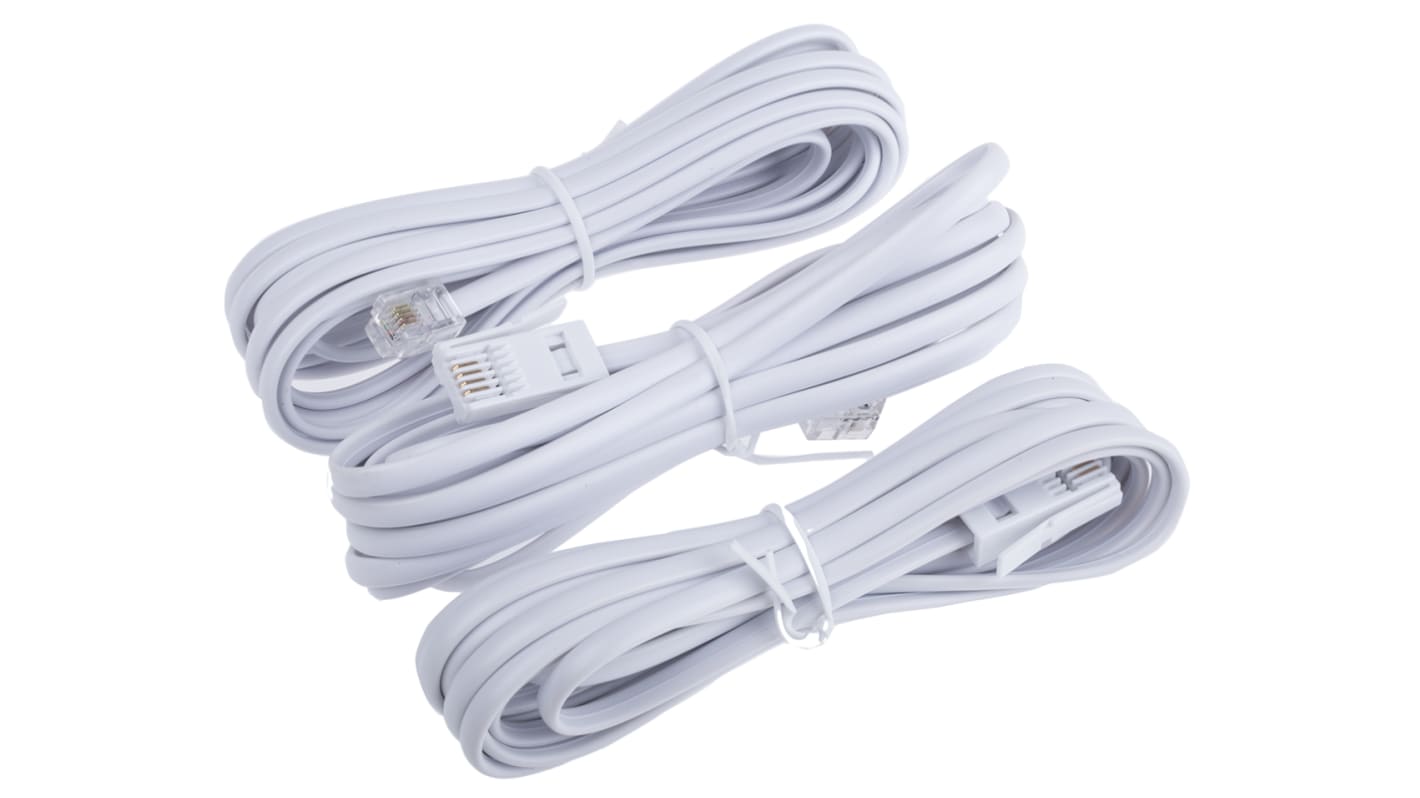 RS PRO, RS PRO Female RJ11 to Male BT431A Telephone Extension Cable, White  Sheath, 3m, 303-1271