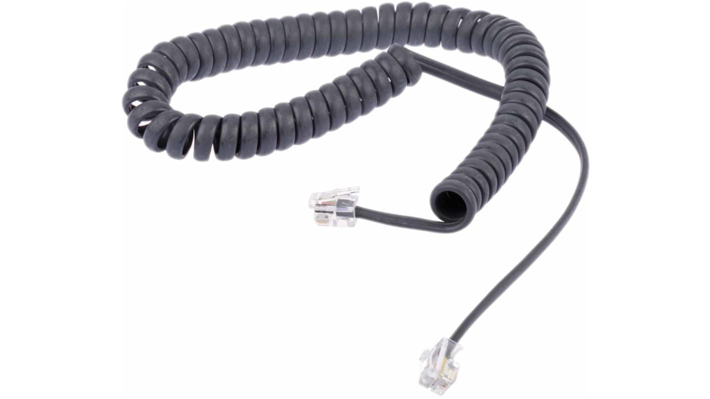 RS PRO Male RJ9 to Male RJ9 Telephone Extension Cable, Grey Sheath, 2