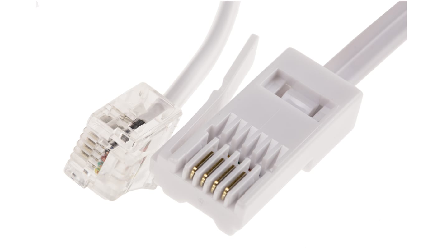 RS PRO Female RJ11 to Male BT Telephone Extension Cable, White Sheath, 3m