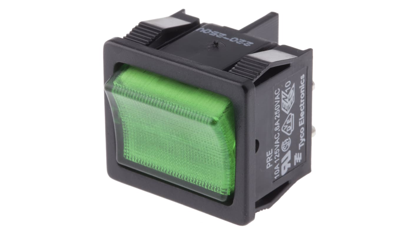 Interruttore a bilanciere TE Connectivity, DPST, On-Off Illuminato, Verde