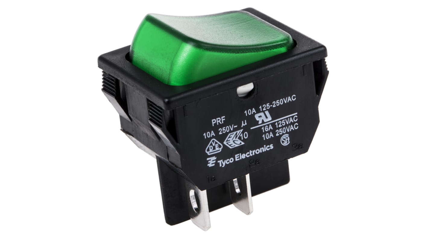 Interruttore a bilanciere TE Connectivity, DPST, On-Off Illuminato, Verde