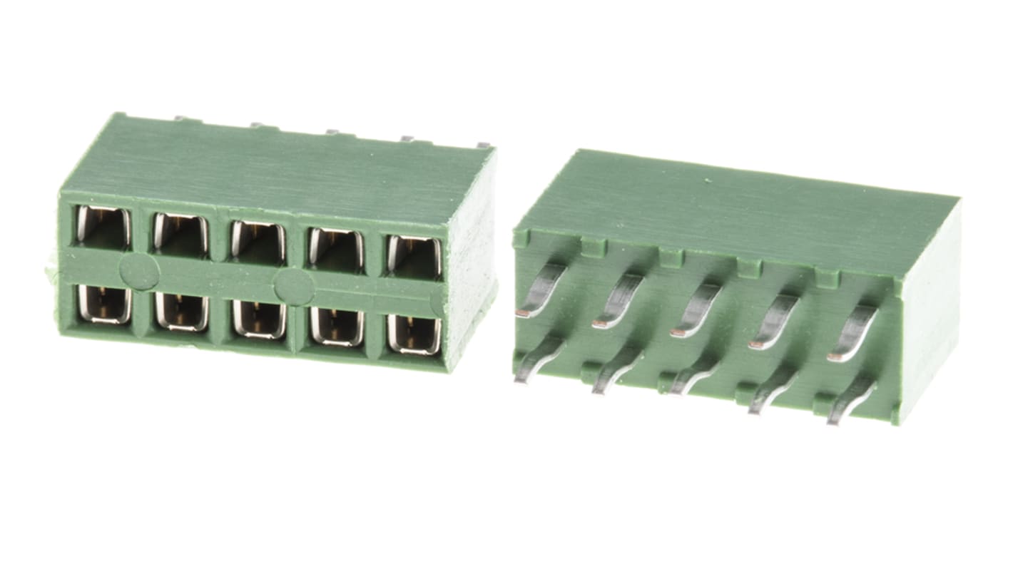 TE Connectivity AMPMODU HV100 Series Straight Through Hole Mount PCB Socket, 10-Contact, 2-Row, 2.54mm Pitch, Solder