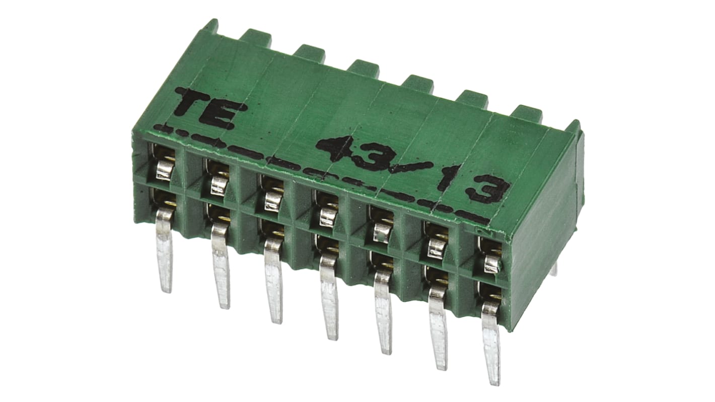 TE Connectivity AMPMODU HV190 Series Right Angle Through Hole Mount PCB Socket, 14-Contact, 2-Row, 2.54mm Pitch, Solder