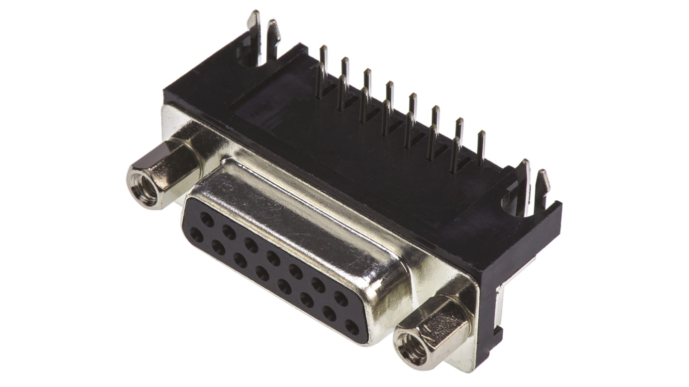 Conector D-sub PCB TE Connectivity, Serie AMPLIMITE HDP-20, paso 2.77mm, Ángulo de 90° , Montaje en PCB, Hembra,