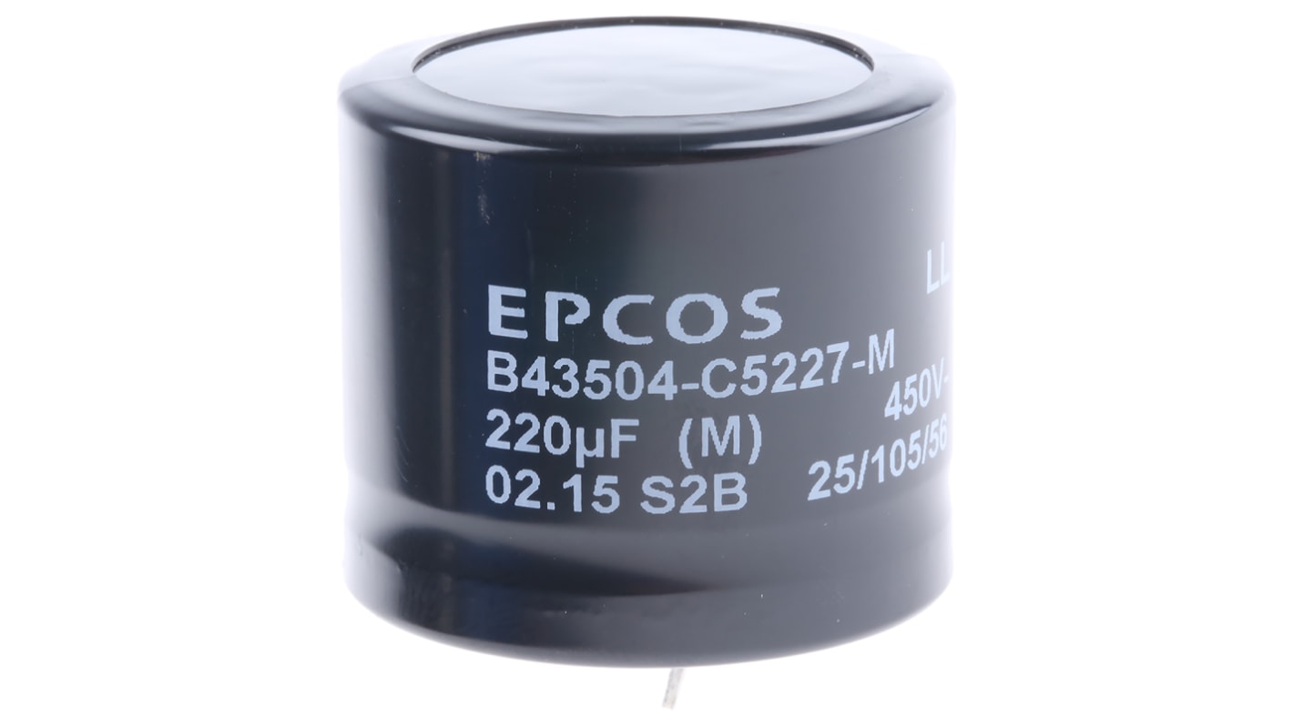 EPCOS B43504 Snap-In Aluminium-Elektrolyt Kondensator 220μF ±20% / 450V dc, Ø 35mm x 30mm, bis 105°C