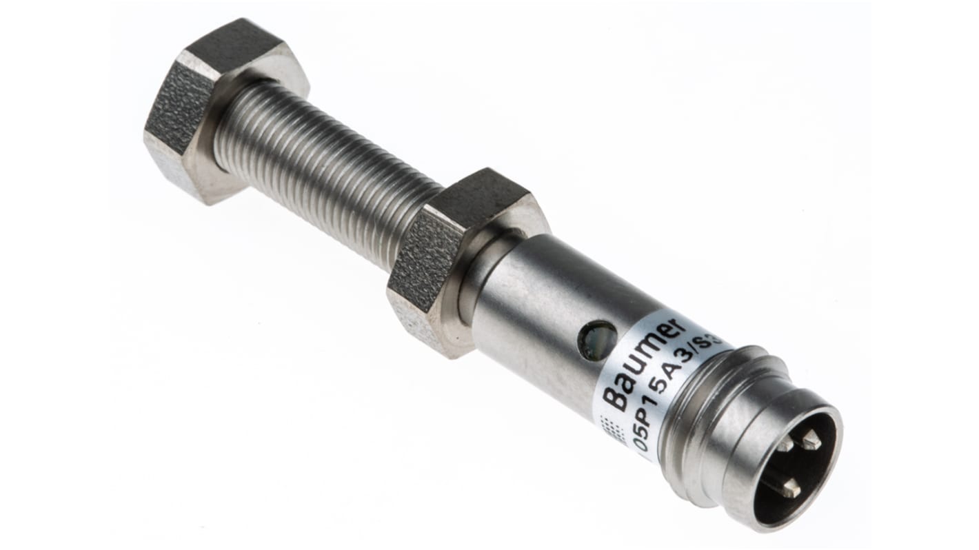 Baumer Inductive Barrel-Style Proximity Sensor, M5 x 0.5, 1 mm Detection, PNP Output, 10 → 30 V dc, IP67