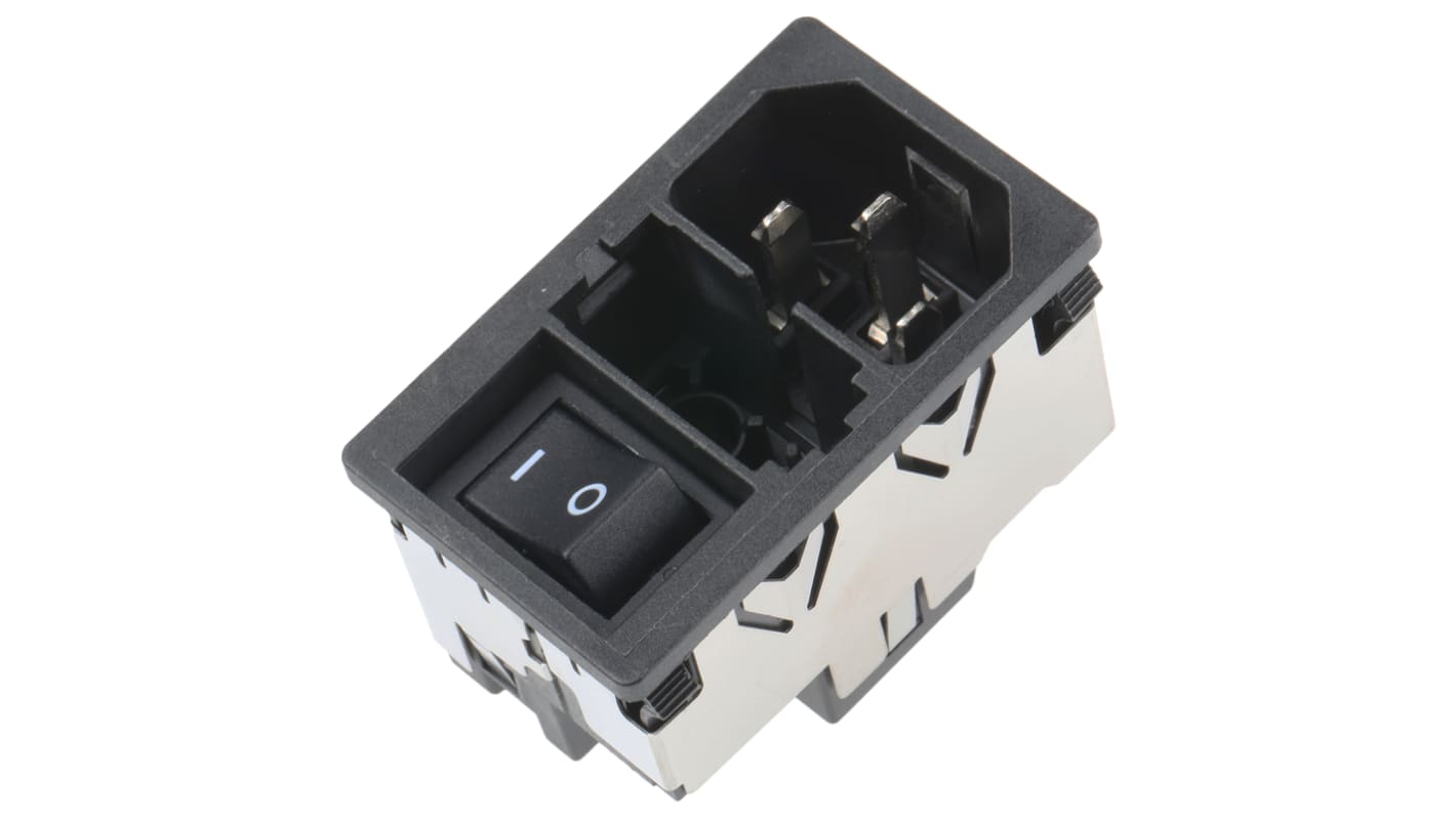 Conector IEC C14 macho Schurter, Recto, Encaje a Presión, 250 V, 10A