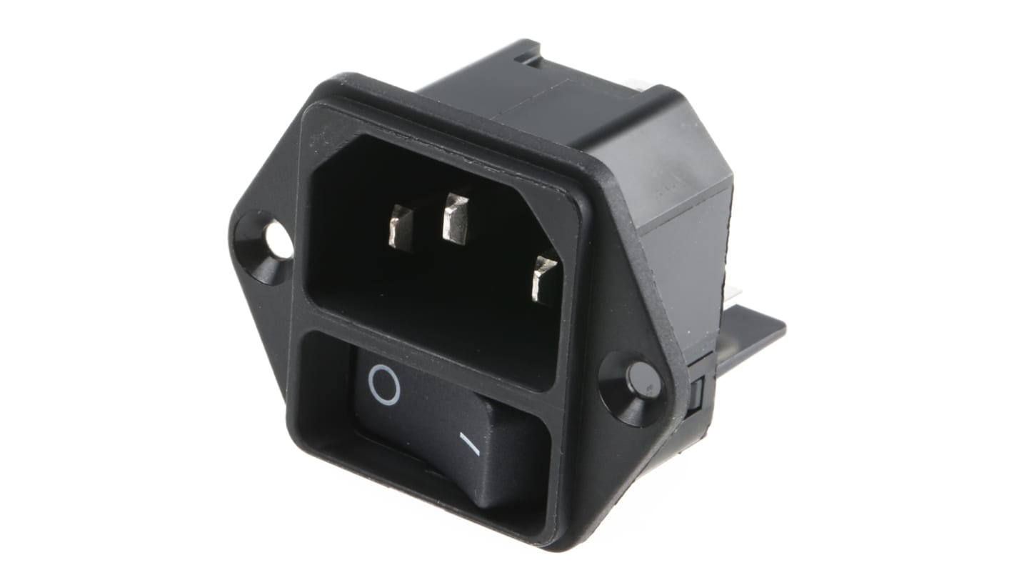 Conector IEC C14 macho Schurter, Montaje en Panel, 250 V, 12A