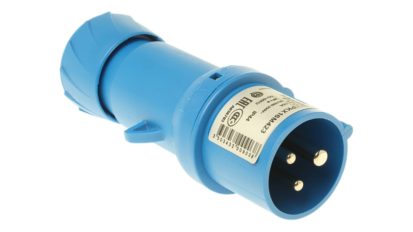 Schneider Electric PratiKa Leistungssteckverbinder Stecker Blau 2P + E, 230 V / 16A, Kabelmontage IP44