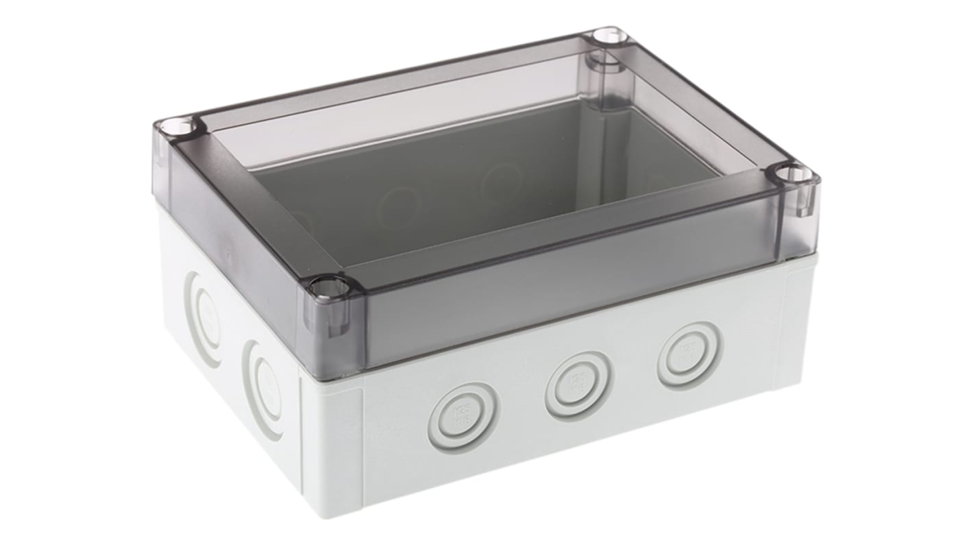 Fibox Grey Polycarbonate Enclosure, IP66, IP67, Clear Lid, 180 x 130 x 75mm