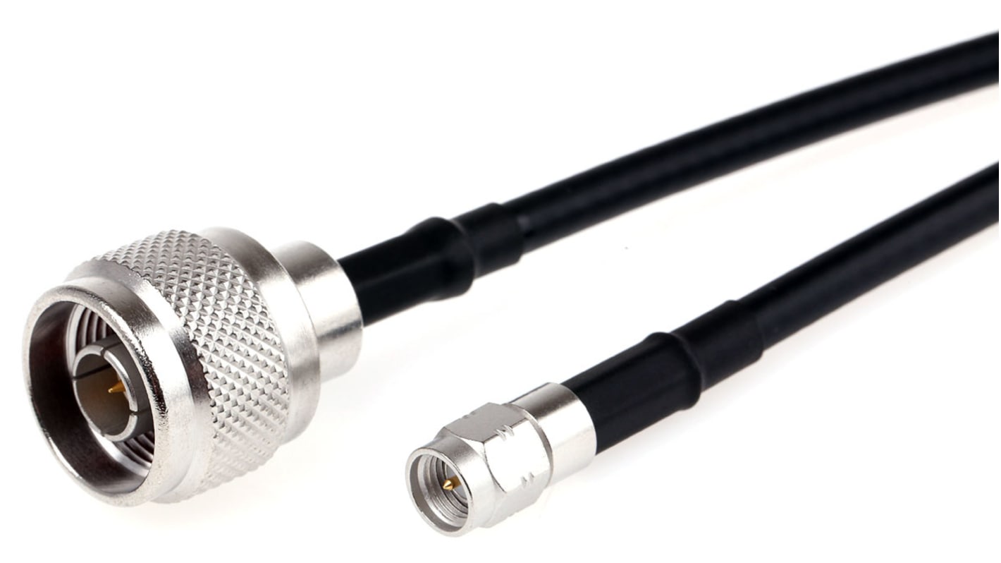 Cable coaxial RG58 Radiall, 50 Ω, con. A: Tipo N, Macho, con. B: SMA, Macho, long. 1m Negro