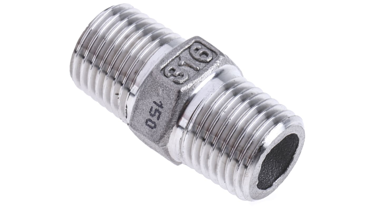 Raccordo in acciaio inossidabile per tubi esagonale RS PRO, connessione R 1/4" maschio x R 1/4" maschio