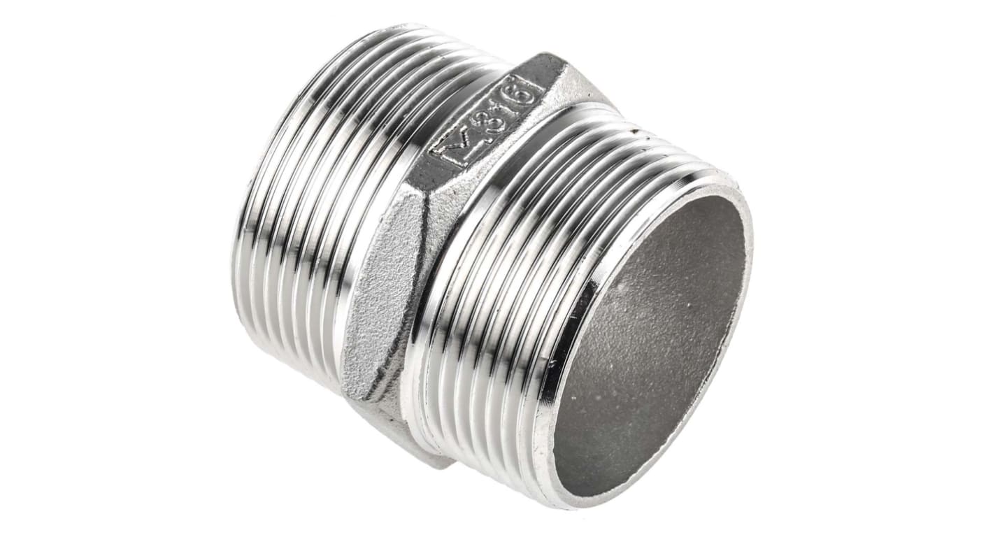 RS PRO Stainless Steel Pipe Fitting Hexagon Hexagon Nipple, Male R 1-1/2in x Male R 1-1/2in