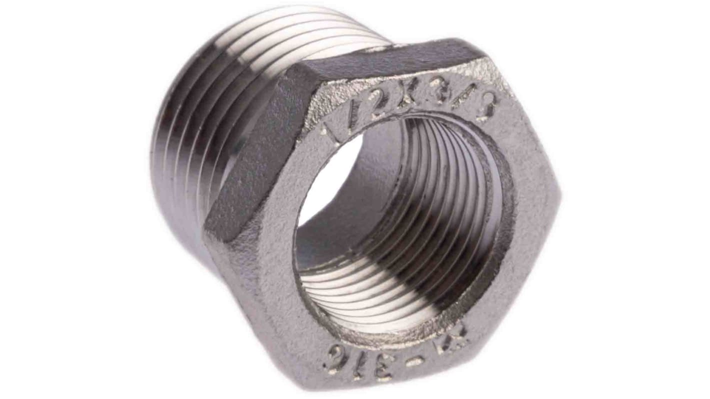 RS PRO Stainless Steel Pipe Fitting Hexagon Bush, Male R 1/2in x Female G 3/8in