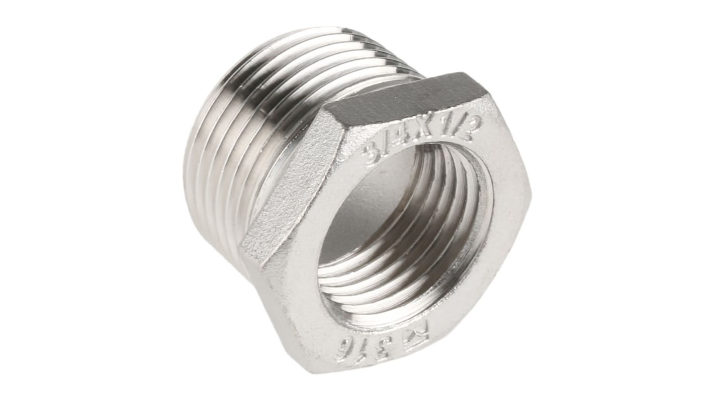 RS PRO Stainless Steel Pipe Fitting Hexagon Bush, Male R 3/4in x Female G 1/2in