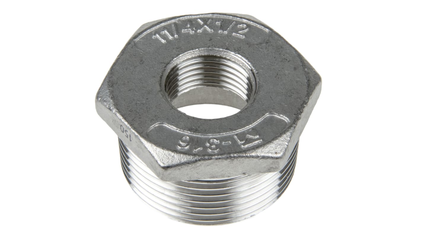 RS PRO Stainless Steel Pipe Fitting Hexagon Bush, Male R 1-1/4in x Female G 1/2in