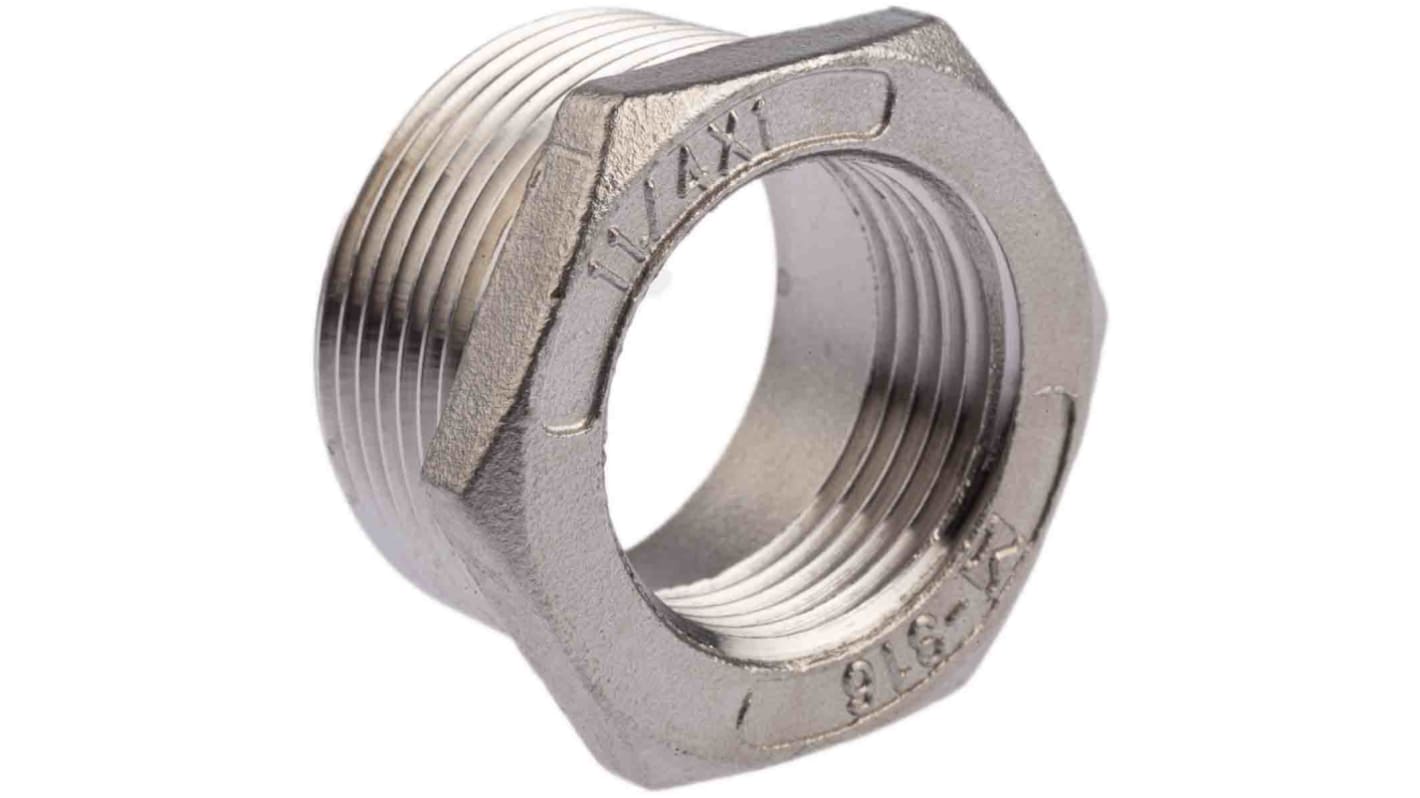 RS PRO Stainless Steel Pipe Fitting Hexagon Bush, Male R 1-1/4in x Female G 1in