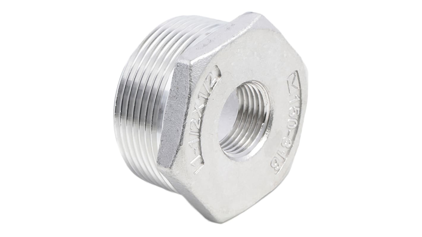 RS PRO Stainless Steel Pipe Fitting Hexagon Bush, Male R 1-1/2in x Female G 1/2in