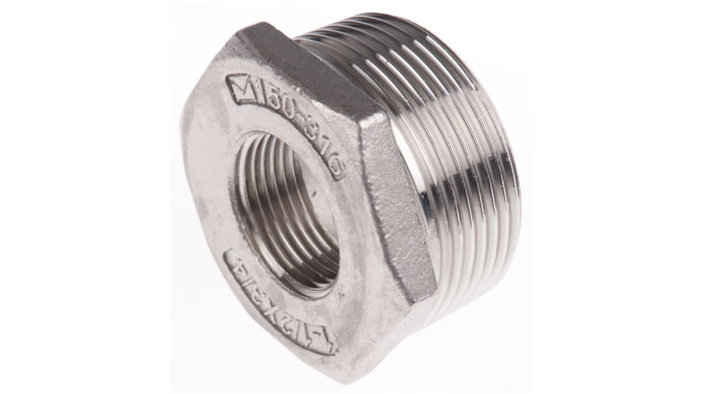 RS PRO Rozsdamentes acél csőszerelvény, Persely, 1-1/2" R külső menetes x 3/4" G, belső menetes 29.972mm Hatszög