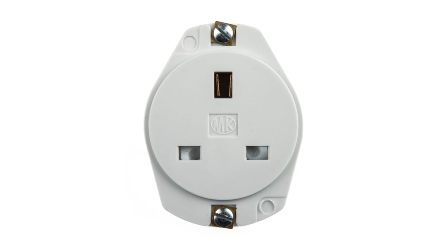 Presa elettrica, MK Electric K735 WHI, 13A, 1 modulo, IP2XD, presa Tipo G - inglese, Bianco In interni, Montaggio a