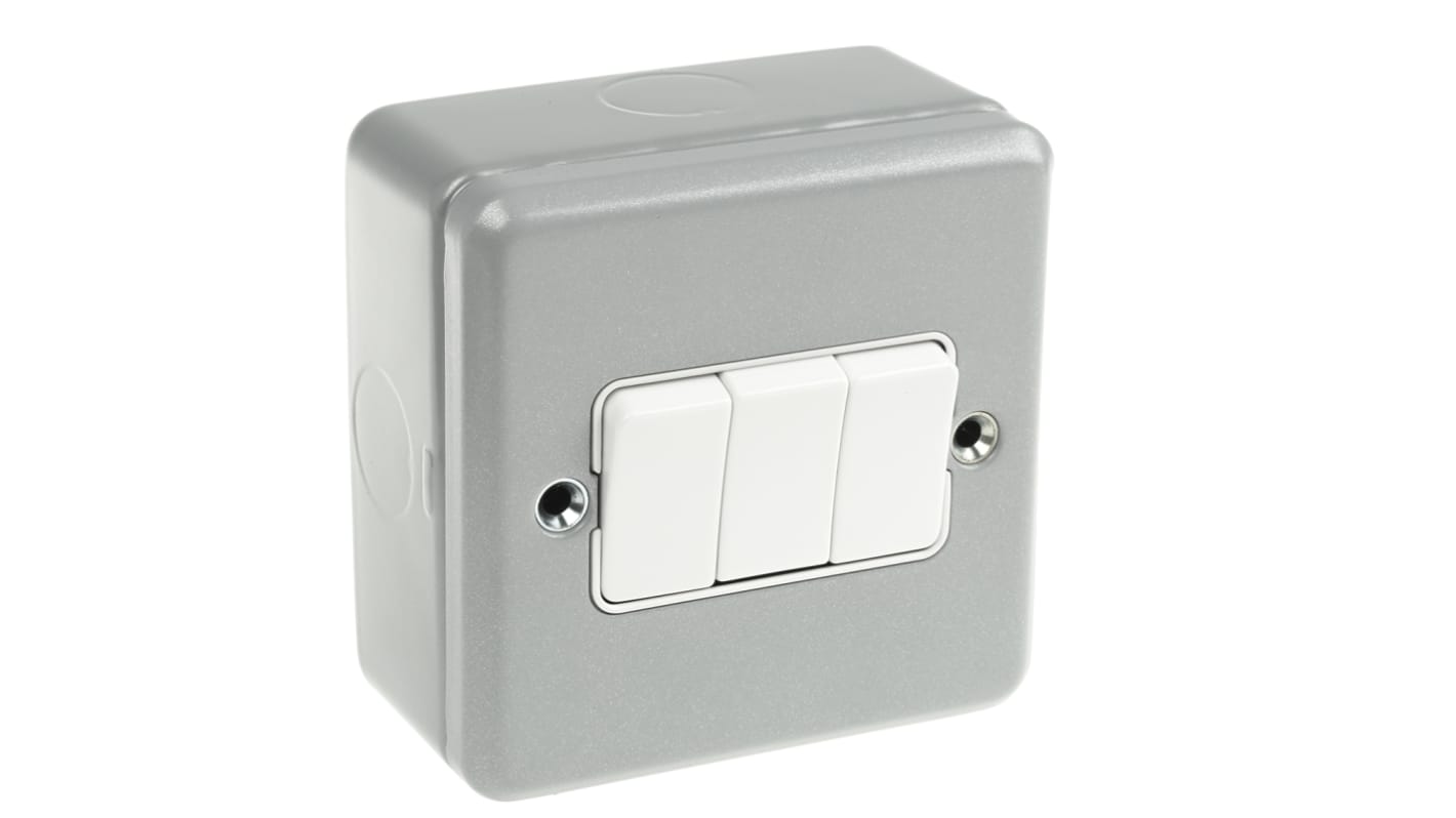 MK Electric Silver Metal Clad Switch, 2 Way, 3 Gang, Metalclad