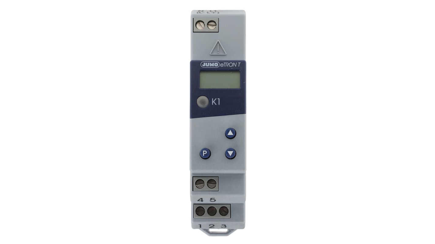 Jumo eTRON DIN Rail Thermostat, 90 x 22.5mm, 1 Output 1 Relay, 12-24 V dc, 24 V ac Supply Voltage