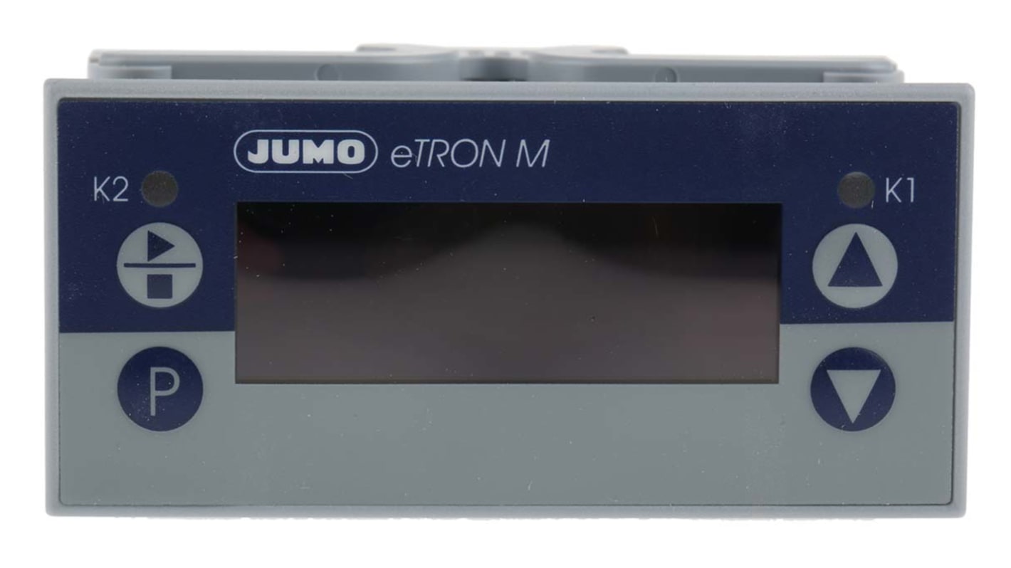 Termostato Jumo serie eTRON, 76 x 36mm, 12 → 24 V dc, 24 V ac 0 → 20 mA, 2 salidas 1 contacto de