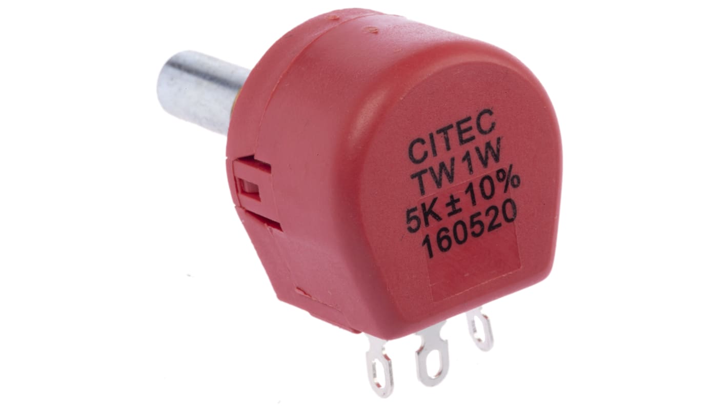 TE Connectivity TW, Tafelmontage  Dreh Potentiometer 5kΩ ±10% / 1W , Schaft-Ø 6,35 mm