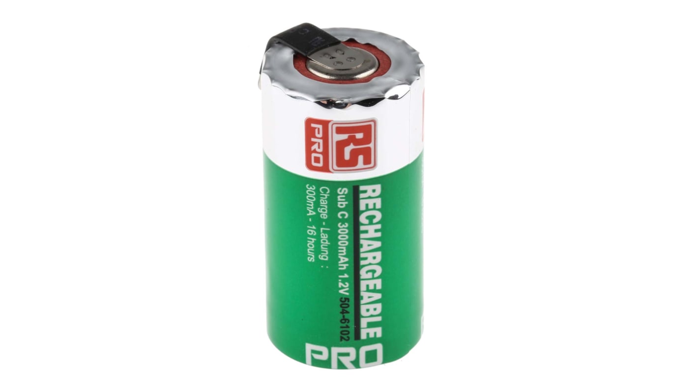 RS PRO SC NiMH Akku, 1.2V / 3Ah, Lötfahnen-Anschluss