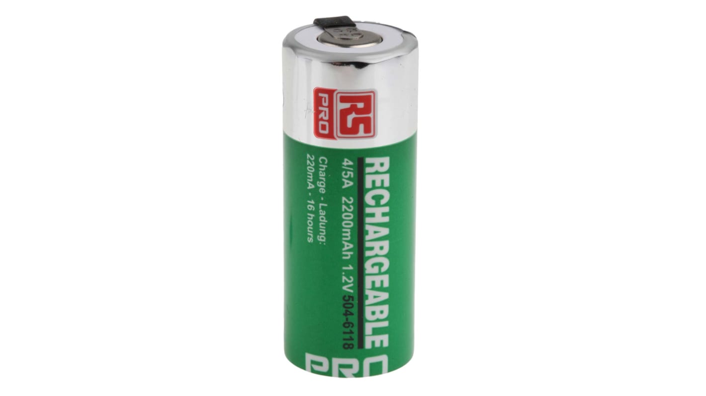RS PRO Genopladeligt batteri, 1.2V, NiMH, Terminaler: Tags, 2.2Ah