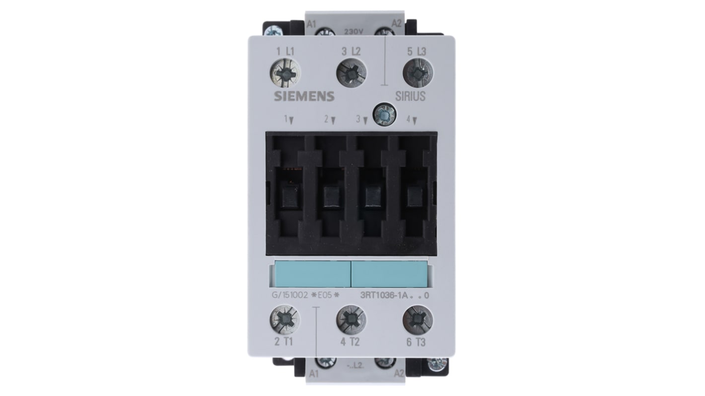 Siemens 3RT1 Series Contactor, 230 V ac Coil, 3-Pole, 50 A, 22 kW, 3NO, 415 V ac