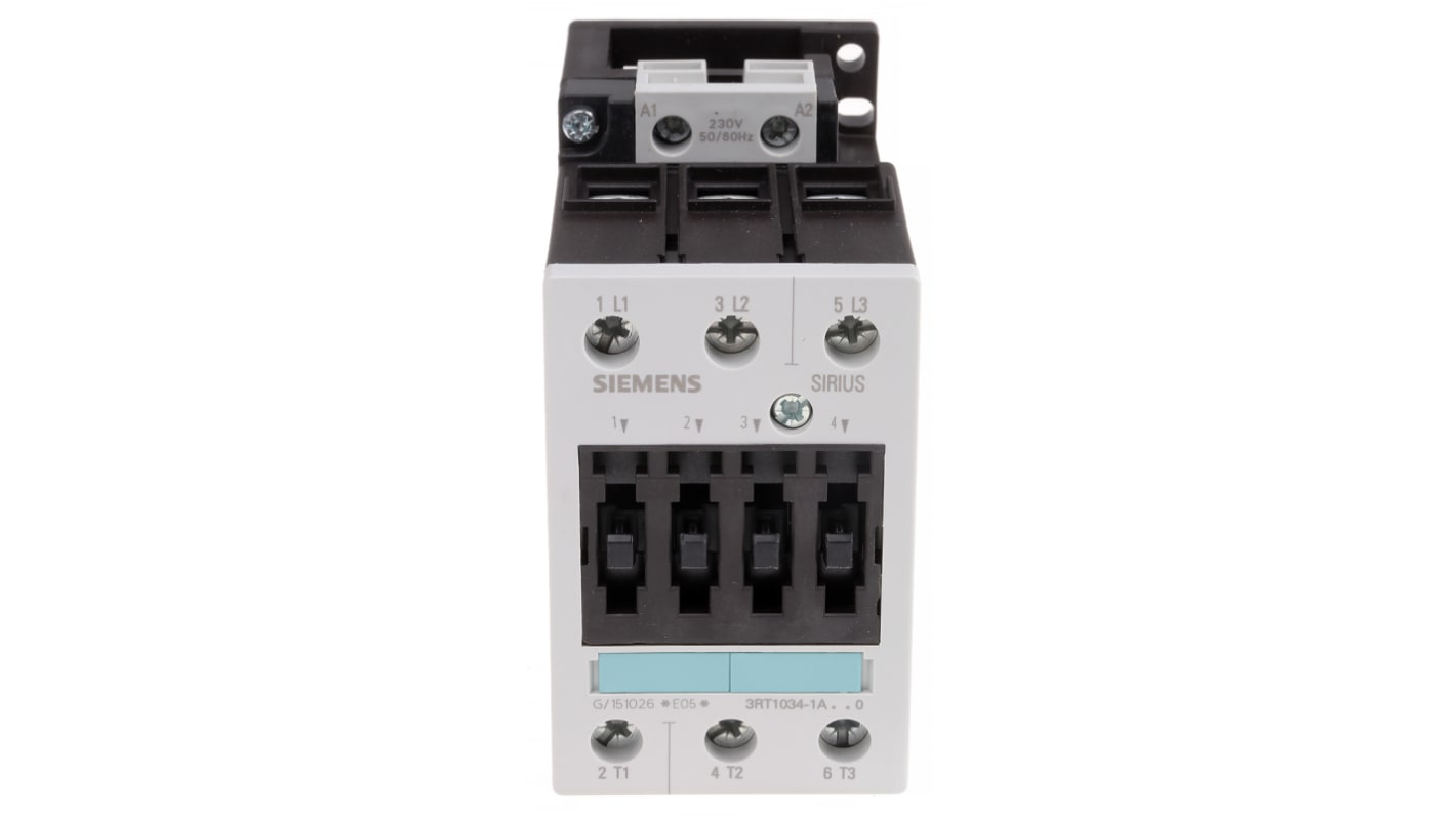 Contattore Siemens, serie 3RT1, 3 poli, 3 NA, 32 A, 15 kW, bobina 230 V c.a.