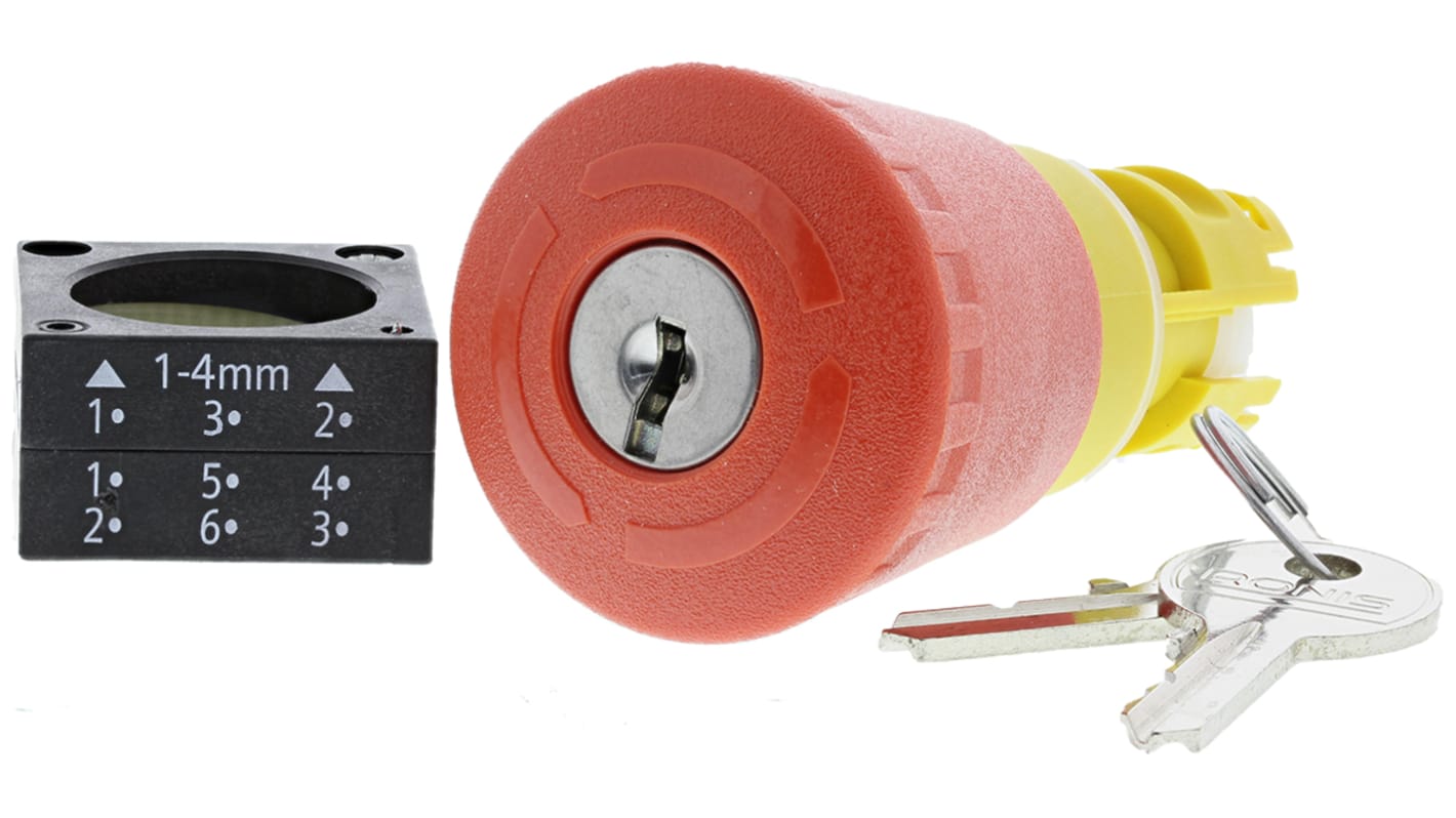 Siemens 3SB3 Series Red Mushroom, Key Reset Actuation, 22mm Cutout