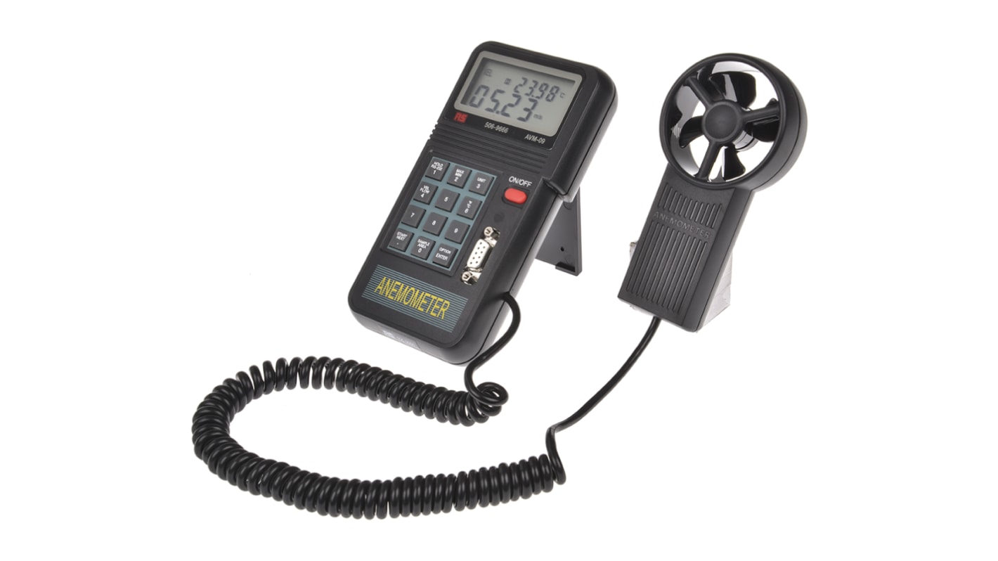 RS PRO Anemometer, bis 45m/s, 0.1m/s, Luftgeschwindigkeit Temperatur, Typ Flügelrad