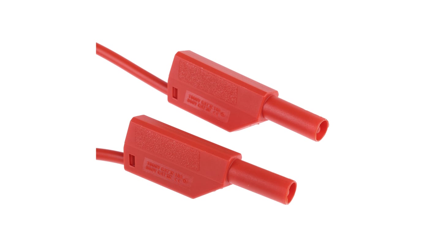 Staubli Messleitung 4mm Stecker / Stecker, Rot PVC-isoliert 1m, 1 kV / 15A CAT II 1000V