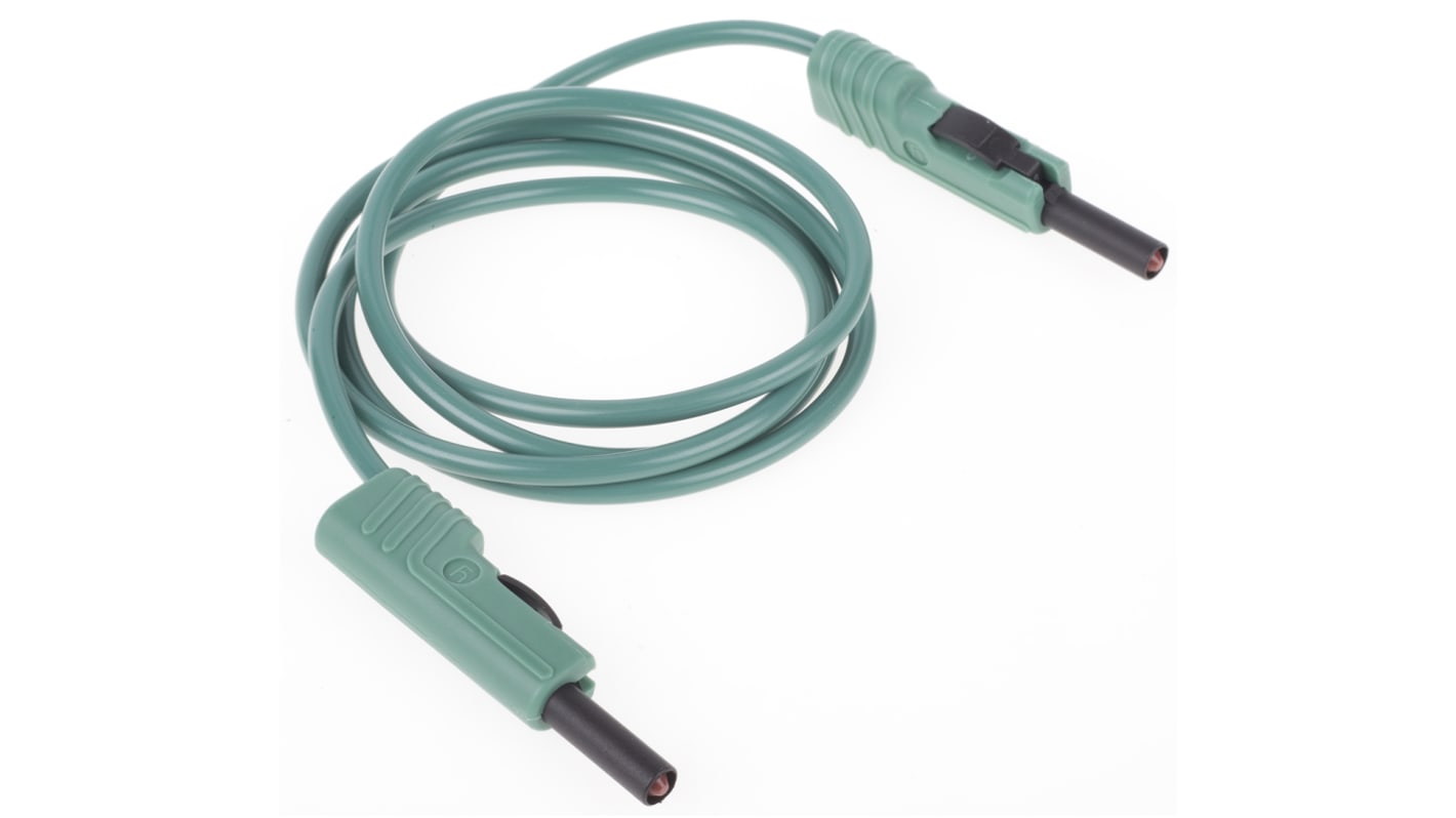 Cable de prueba con conector de 4 mm  Hirschmann de color Verde, Macho-Macho, 30 V ac, 60V dc, 16A, 1m