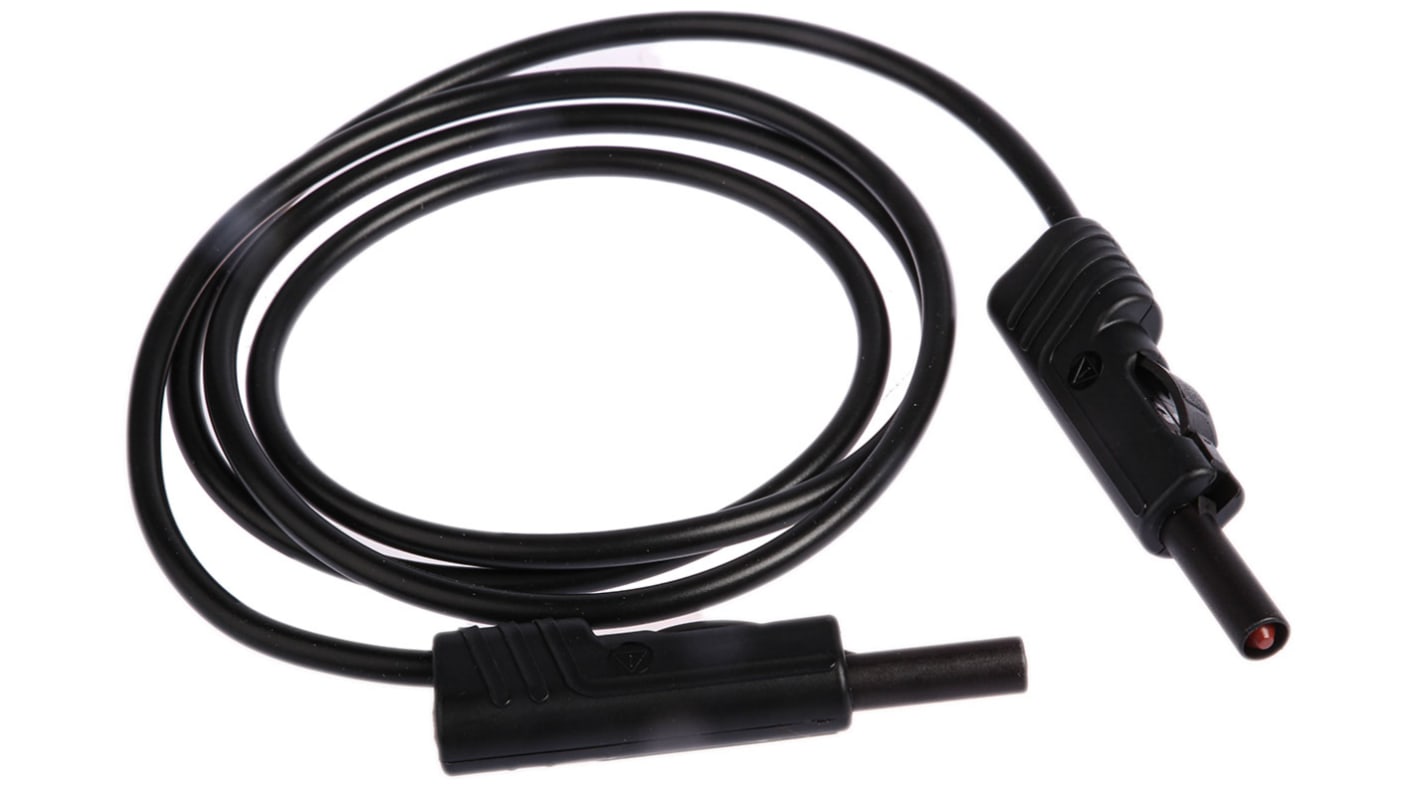 Cable de prueba con conector de 4 mm  Hirschmann de color Negro, Macho-Macho, 30 V ac, 60V dc, 16A, 1m