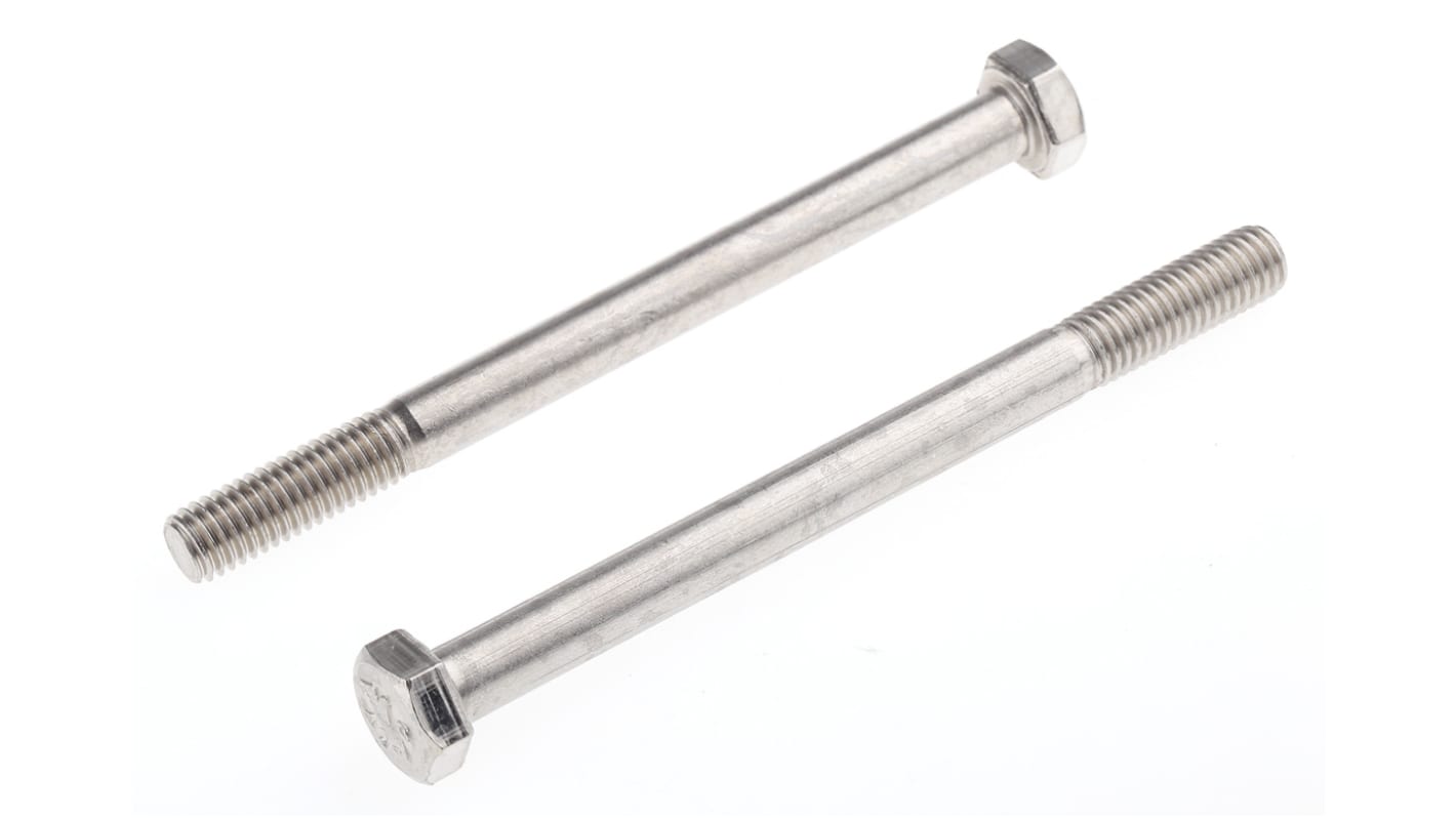 Plain Stainless Steel, Hex Bolt, M8 x 100mm