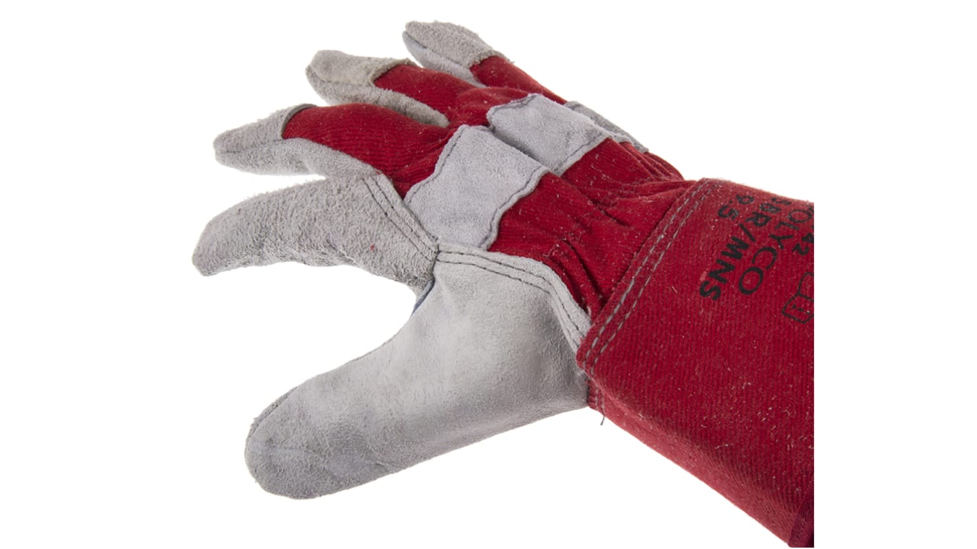 Polyco Healthline Premium Chrome Rigger Red Cotton, Leather General Purpose Work Gloves, Size 9, Large